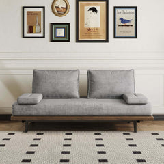 Mid-Century Modern Linen Sofa Bed With Adjustable Backrest