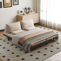 Mid-Century Modern Linen Sofa Bed With Adjustable Backrest