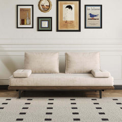 Mid-Century Modern Linen Sofa Bed With Adjustable Backrest