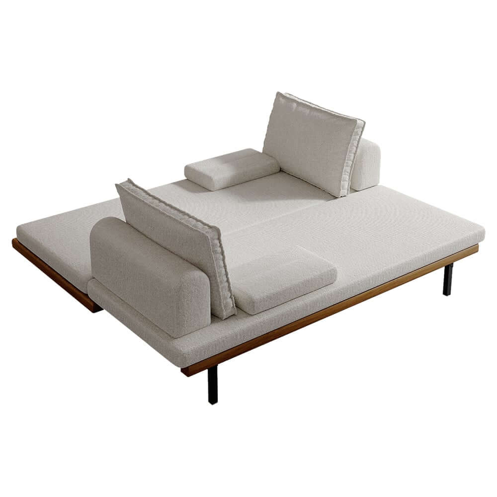 Mid-Century Modern Linen Sofa Bed With Adjustable Backrest