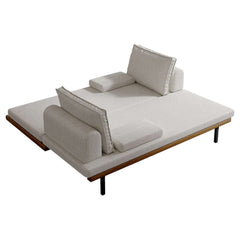 Mid-Century Modern Linen Sofa Bed With Adjustable Backrest