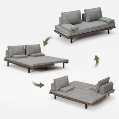 Mid-Century Modern Linen Sofa Bed With Adjustable Backrest