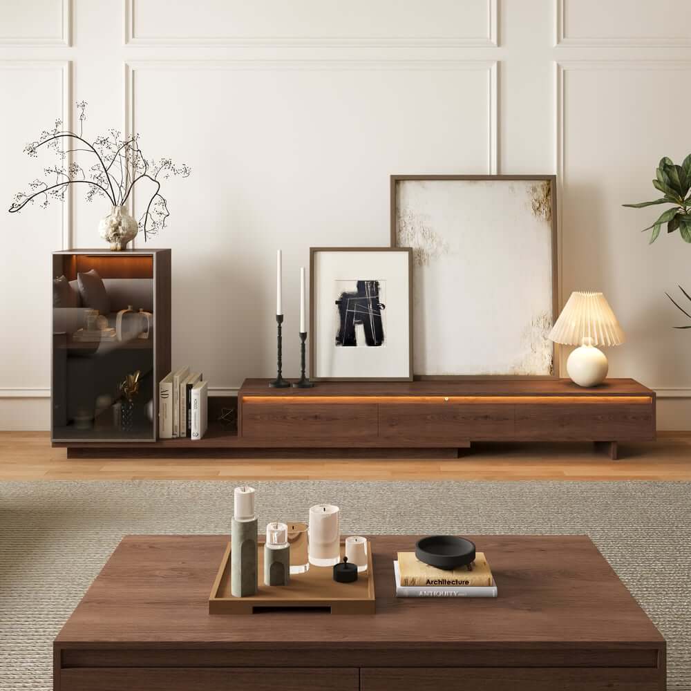 Mid-Century Modern MDF TV Stand With LED Lights