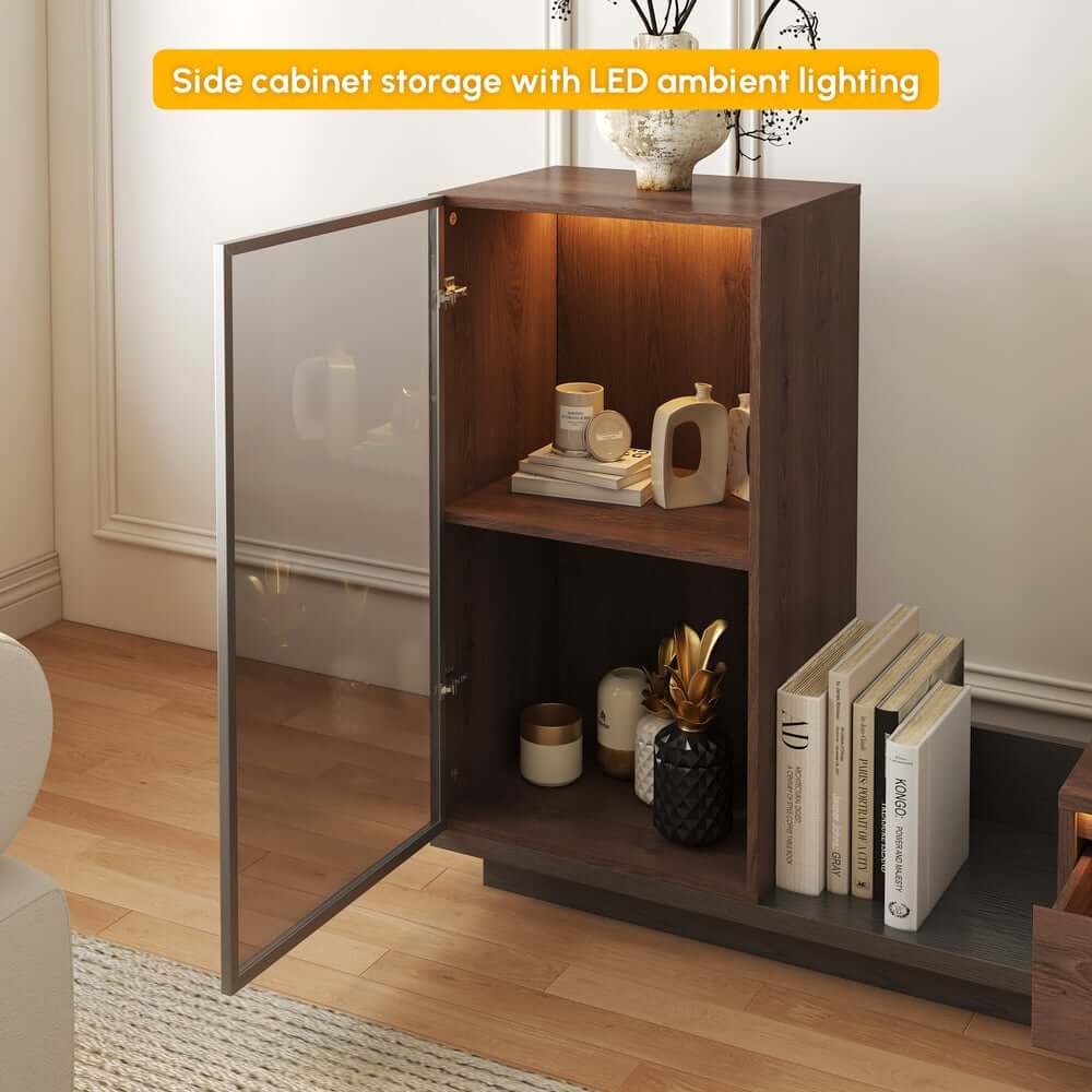 Mid-Century Modern MDF TV Stand With LED Lights