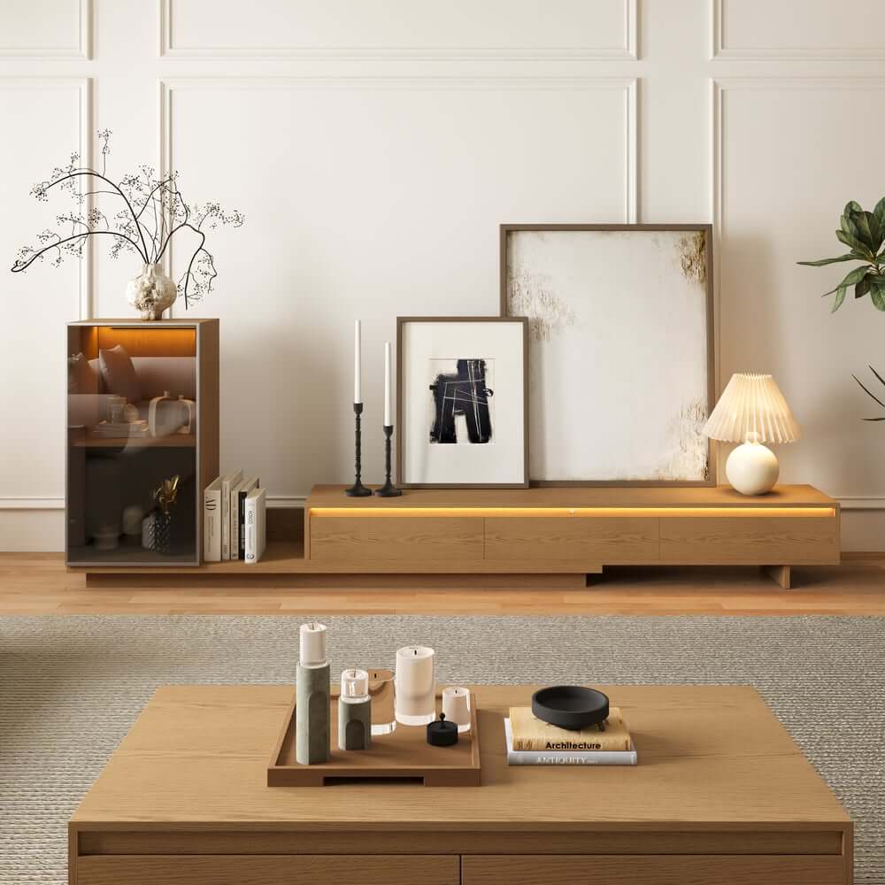 Mid-Century Modern MDF TV Stand With LED Lights