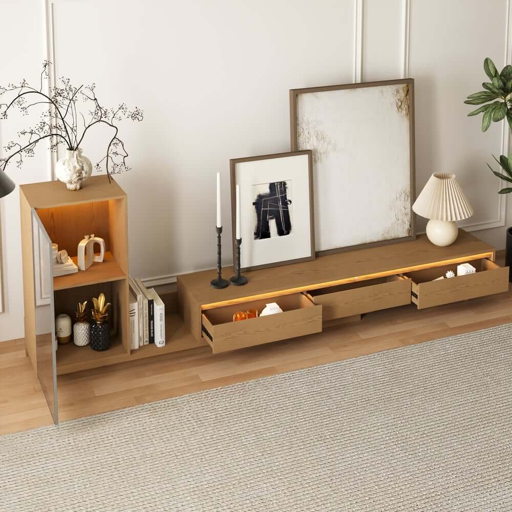 Mid-Century Modern MDF TV Stand With LED Lights