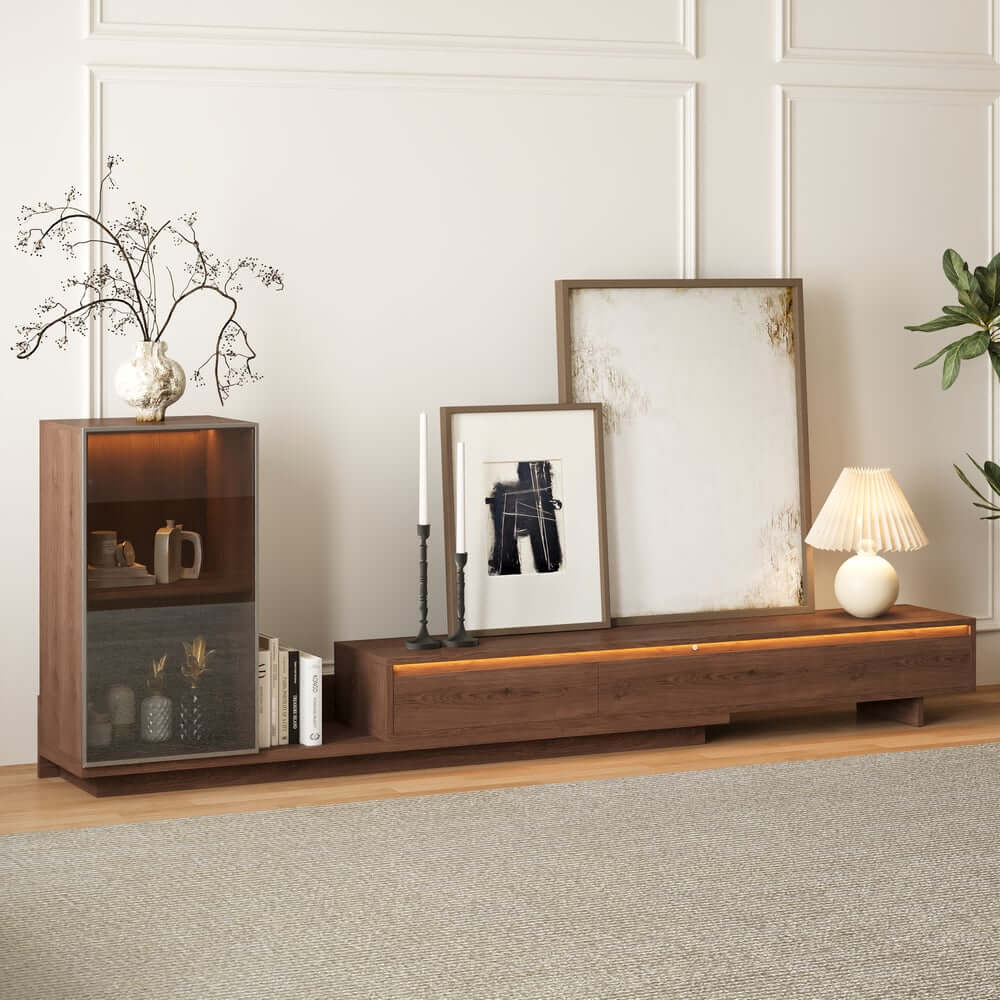 Mid-Century Modern MDF TV Stand With LED Lights