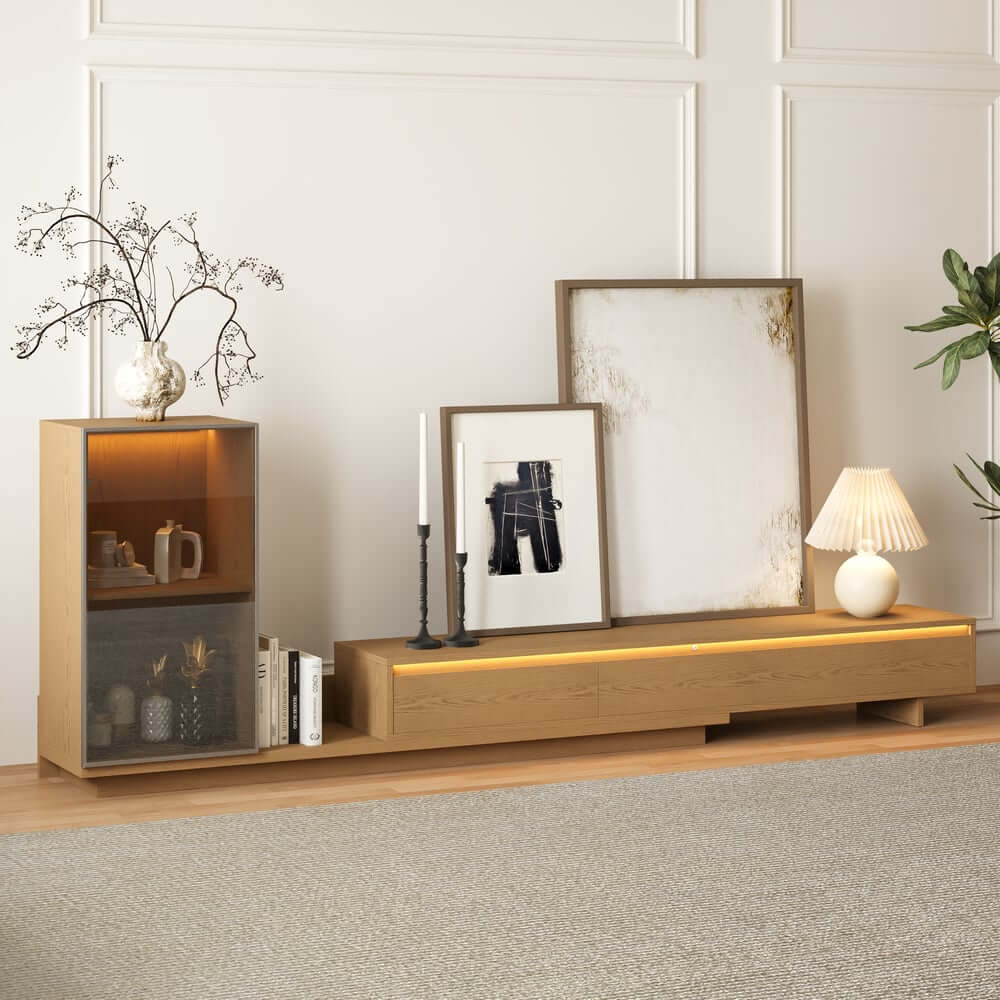 Mid-Century Modern MDF TV Stand With LED Lights