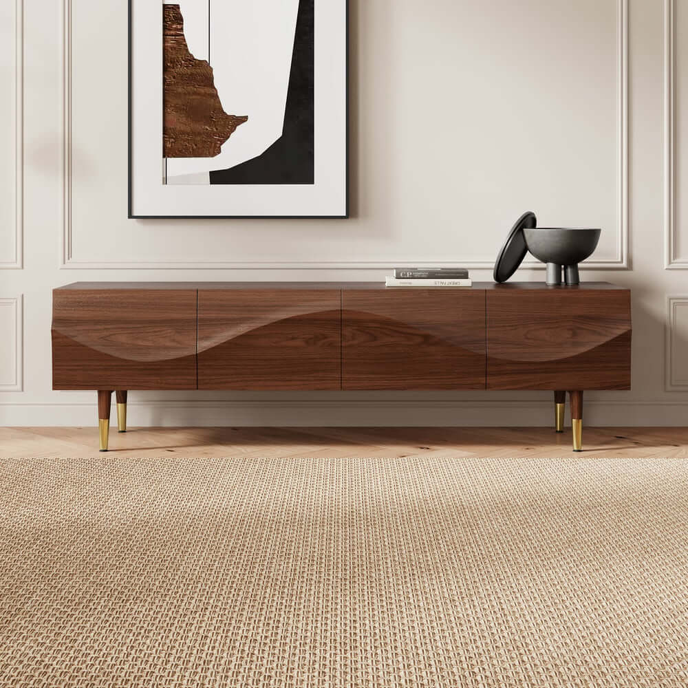 Mid-Century Modern Metal TV Stand With Drawers, 70"