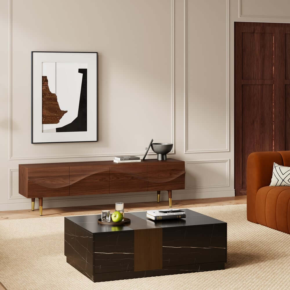 Mid-Century Modern Metal TV Stand With Drawers, 70"