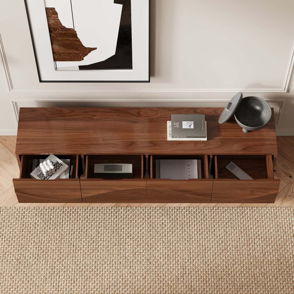 Mid-Century Modern Metal TV Stand With Drawers, 70"