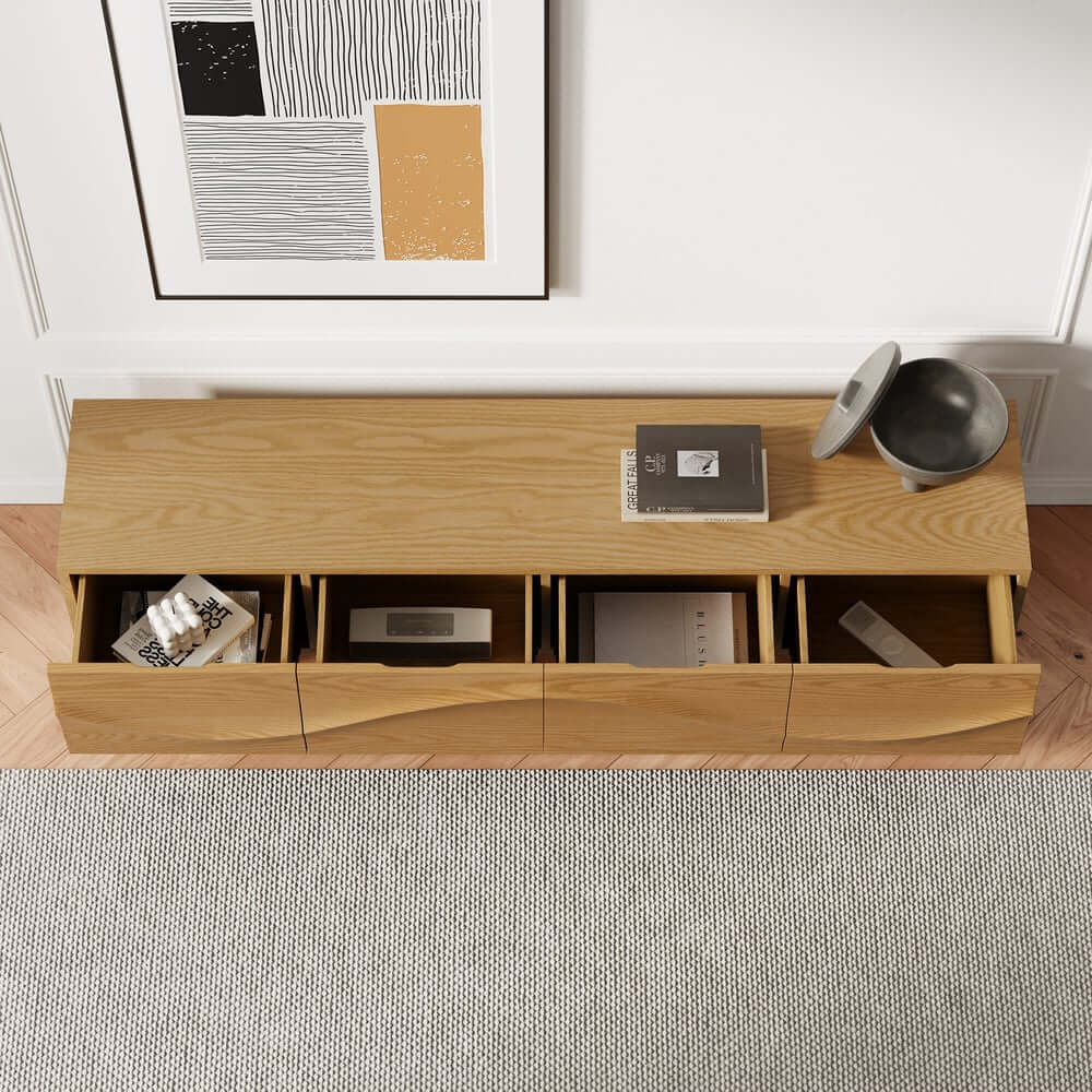 Mid-Century Modern Metal TV Stand With Drawers, 70"