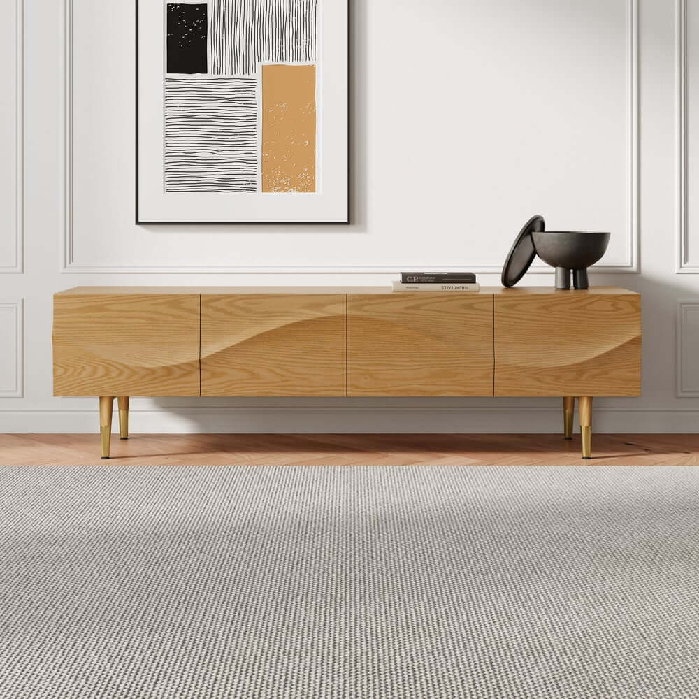 Mid-Century Modern Metal TV Stand With Drawers, 70"