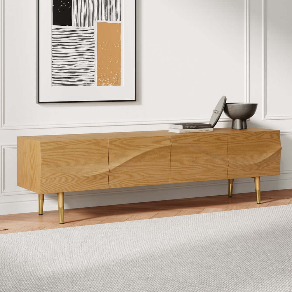 Mid-Century Modern Metal TV Stand With Drawers, 70" Main Product Image