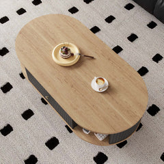 Mid-Century Modern Oval Coffee Table with Fluted Drawer and Open Shelf