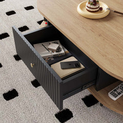 Mid-Century Modern Oval Coffee Table with Fluted Drawer and Open Shelf