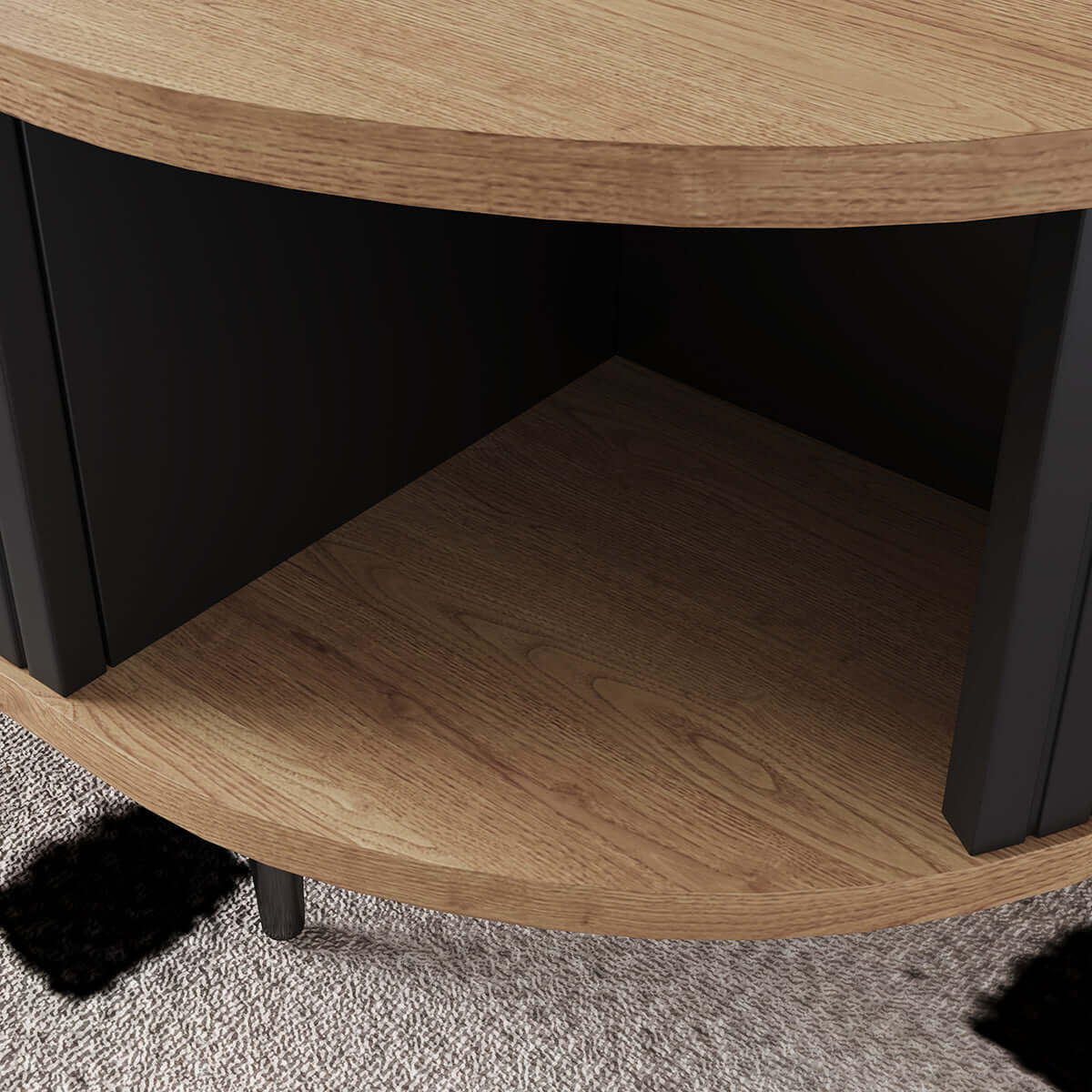 Mid-Century Modern Oval Coffee Table with Fluted Drawer and Open Shelf