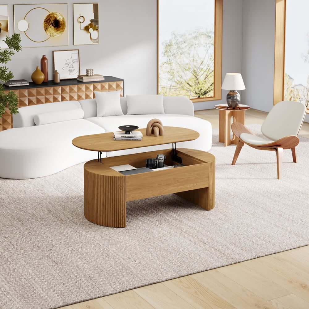 Mid-Century Modern Oval Coffee Table With Storage