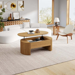 Mid-Century Modern Oval Coffee Table With Storage