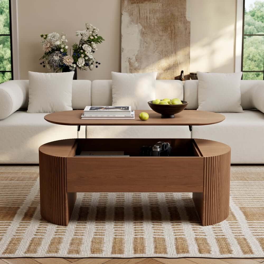 Mid-Century Modern Oval Coffee Table With Storage