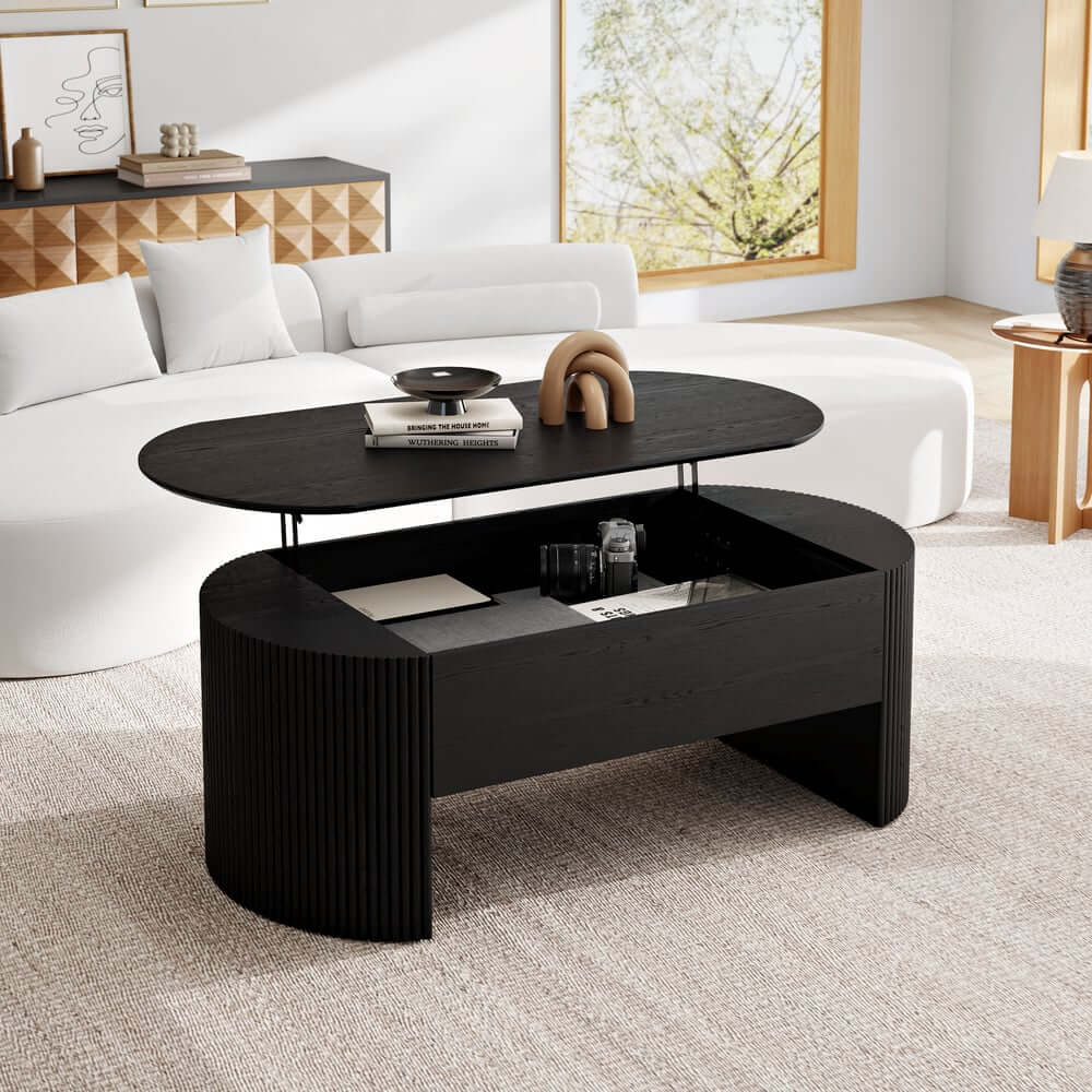 Mid-Century Modern Oval Coffee Table With Storage