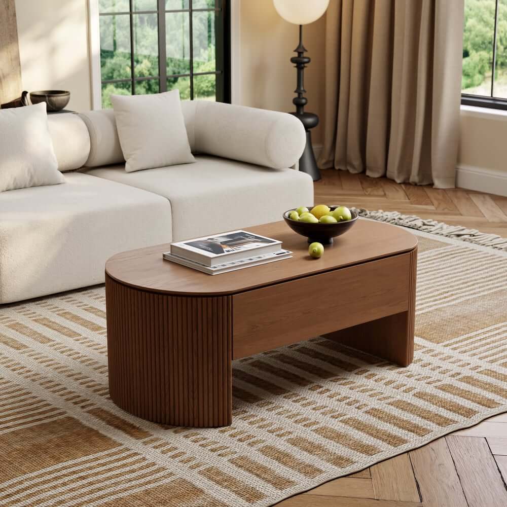 Mid-Century Modern Oval Coffee Table With Storage