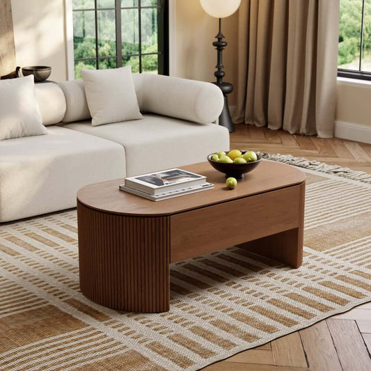 Mid-Century Modern Oval Coffee Table With Storage