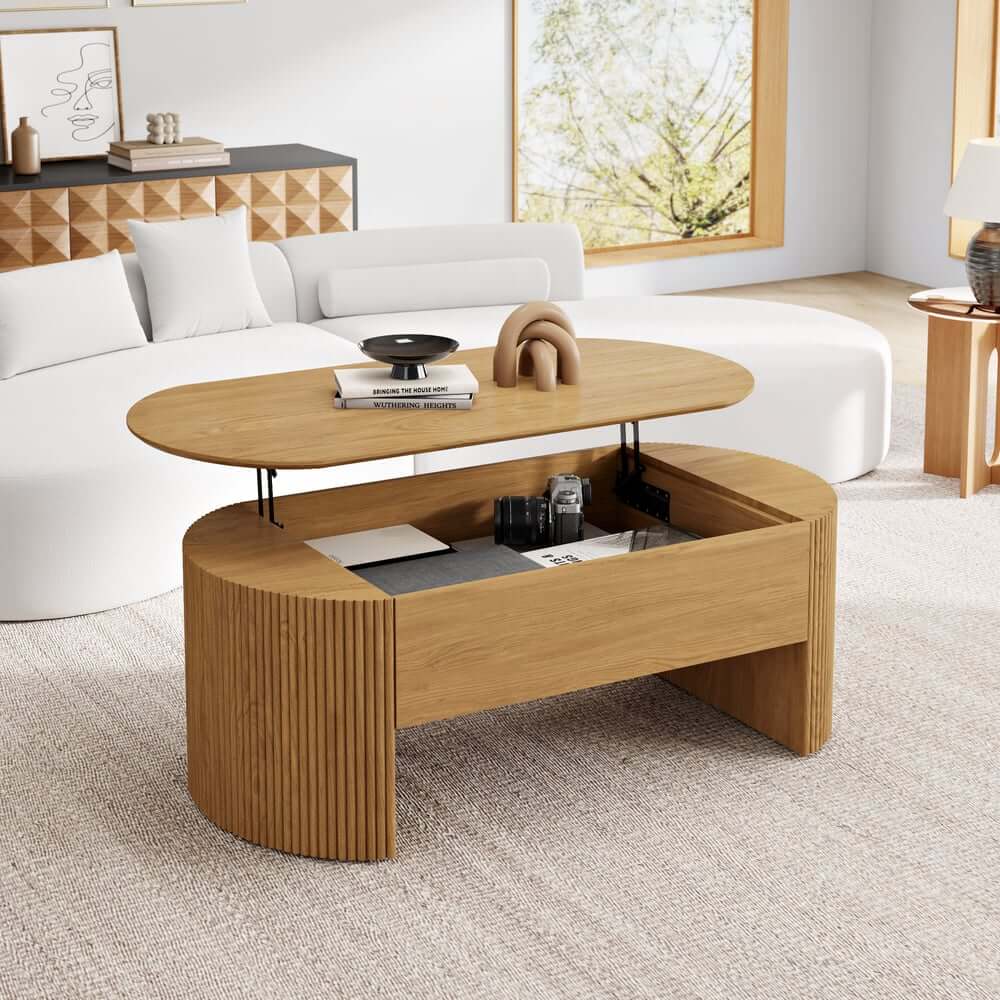Mid-Century Modern Oval Coffee Table With Storage