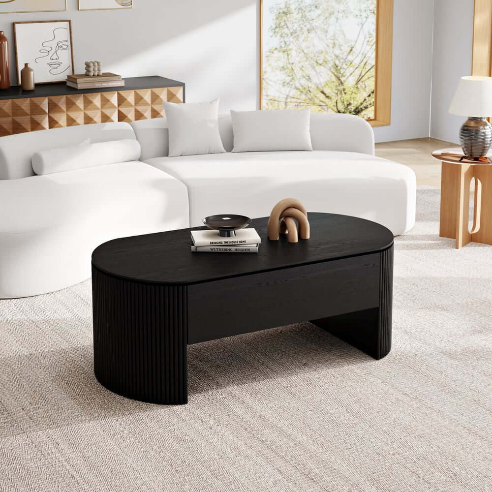 Mid-Century Modern Oval Coffee Table With Storage