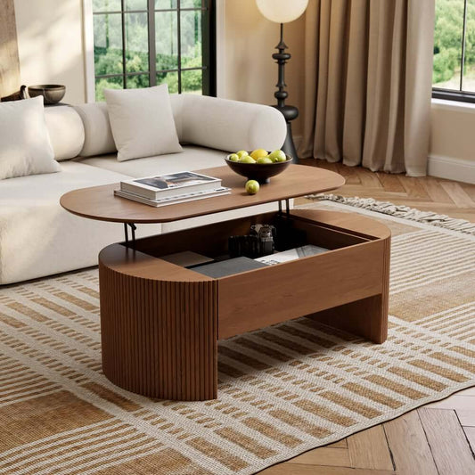 Mid-Century Modern Oval Coffee Table With Storage Main Product Image