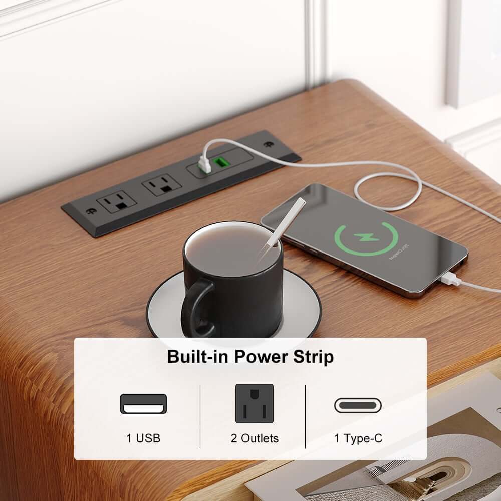 Mid-Century Modern Pine Wood Nightstand With Drawer