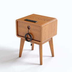 Mid-Century Modern Pine Wood Nightstand With Drawer