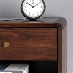 Mid-Century Modern Pine Wood Nightstand With Drawer