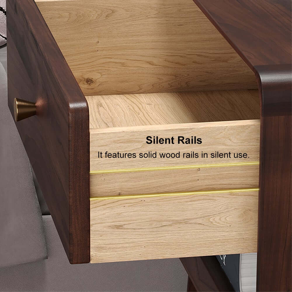 Mid-Century Modern Pine Wood Nightstand With Drawer