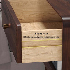 Mid-Century Modern Pine Wood Nightstand With Drawer