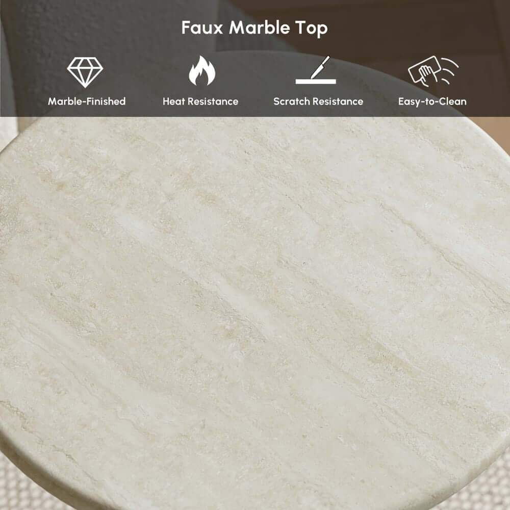 Mid-Century Modern Round Faux Marble Side Table, Walnut