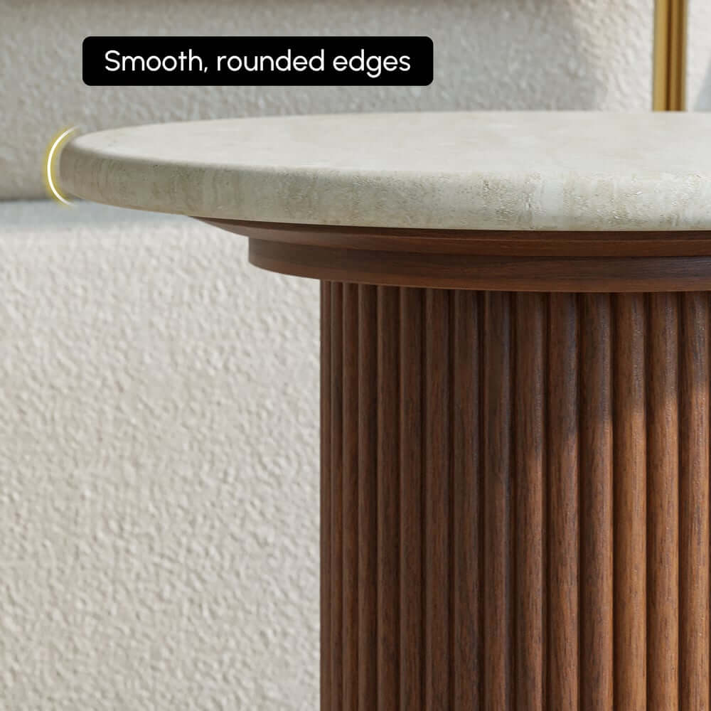 Mid-Century Modern Round Faux Marble Side Table, Walnut