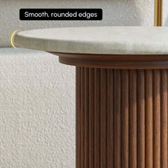 Mid-Century Modern Round Faux Marble Side Table, Walnut
