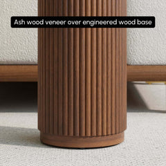 Mid-Century Modern Round Faux Marble Side Table, Walnut
