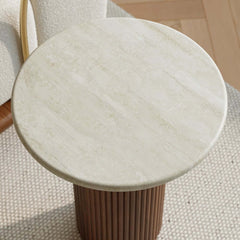 Mid-Century Modern Round Faux Marble Side Table, Walnut