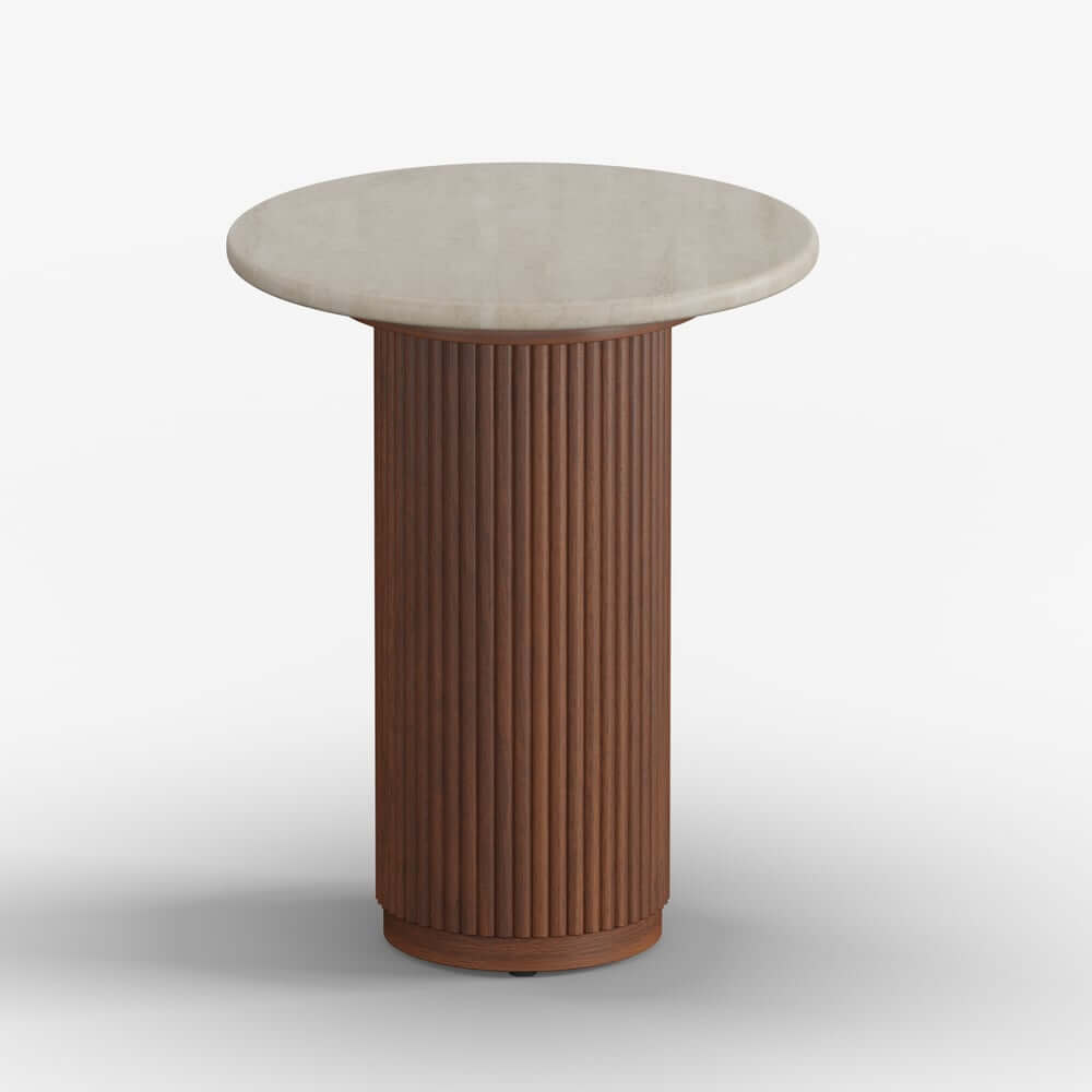 Mid-Century Modern Round Faux Marble Side Table, Walnut