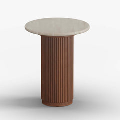 Mid-Century Modern Round Faux Marble Side Table, Walnut