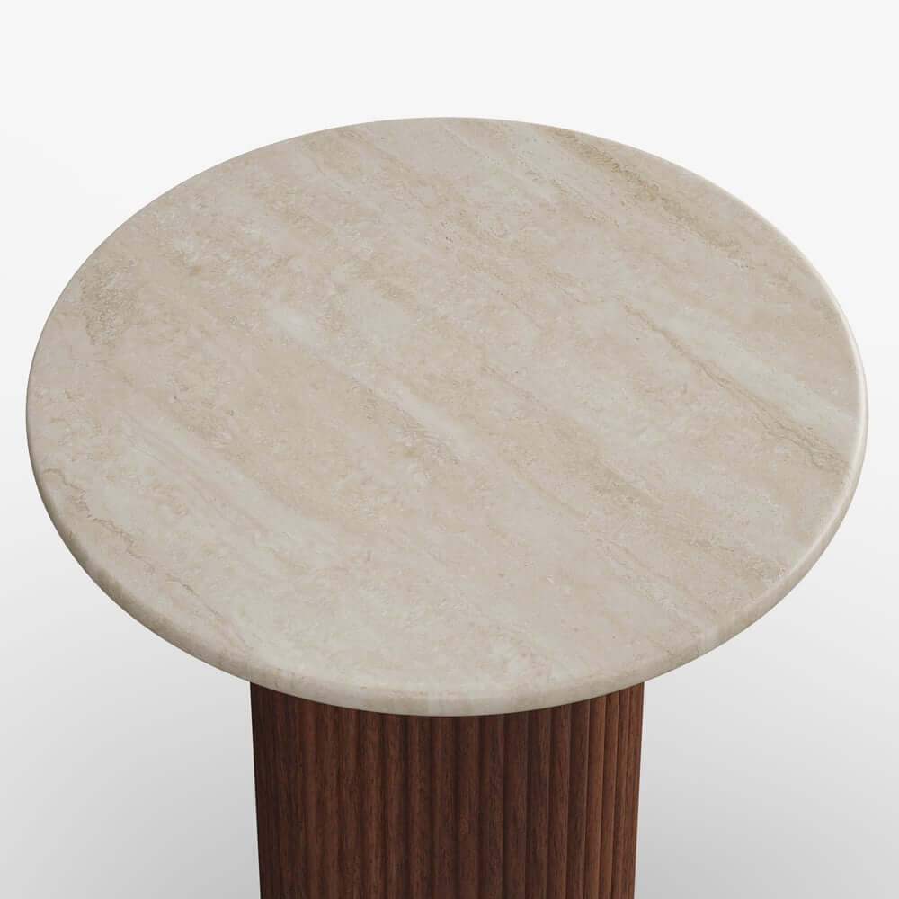 Mid-Century Modern Round Faux Marble Side Table, Walnut