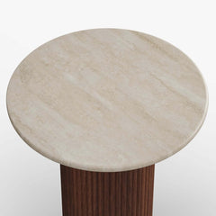 Mid-Century Modern Round Faux Marble Side Table, Walnut