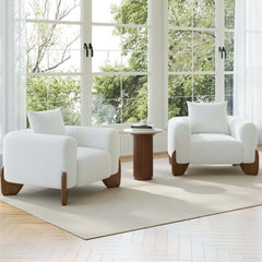Mid-Century Modern Round Faux Marble Side Table, Walnut