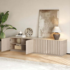 Mid-Century Modern Sintered Stone TV Stand With Doors