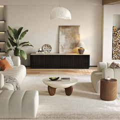 Mid-Century Modern Sintered Stone TV Stand With Doors