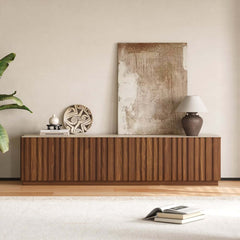 Mid-Century Modern Sintered Stone TV Stand With Doors