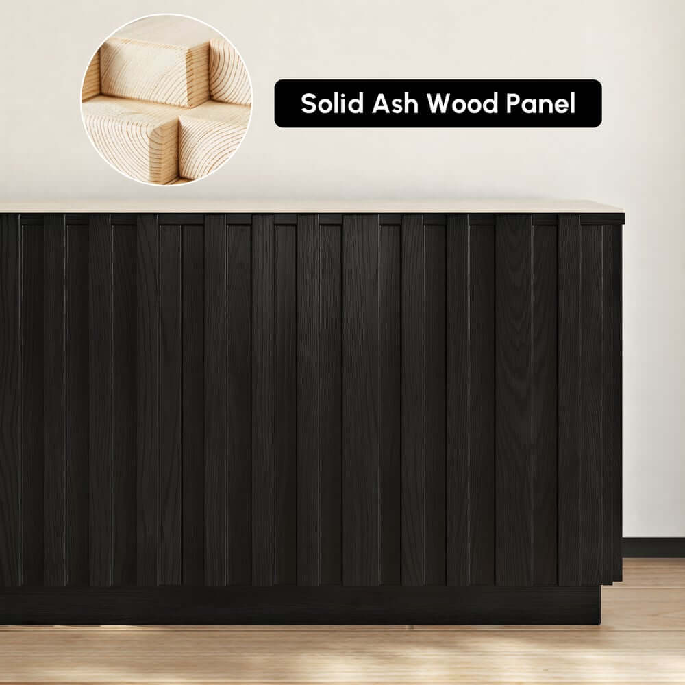 Mid-Century Modern Sintered Stone TV Stand With Doors