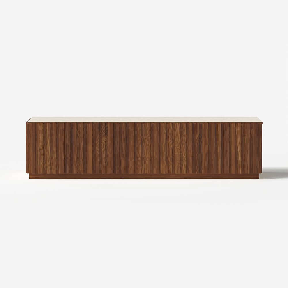 Mid-Century Modern Sintered Stone TV Stand With Doors